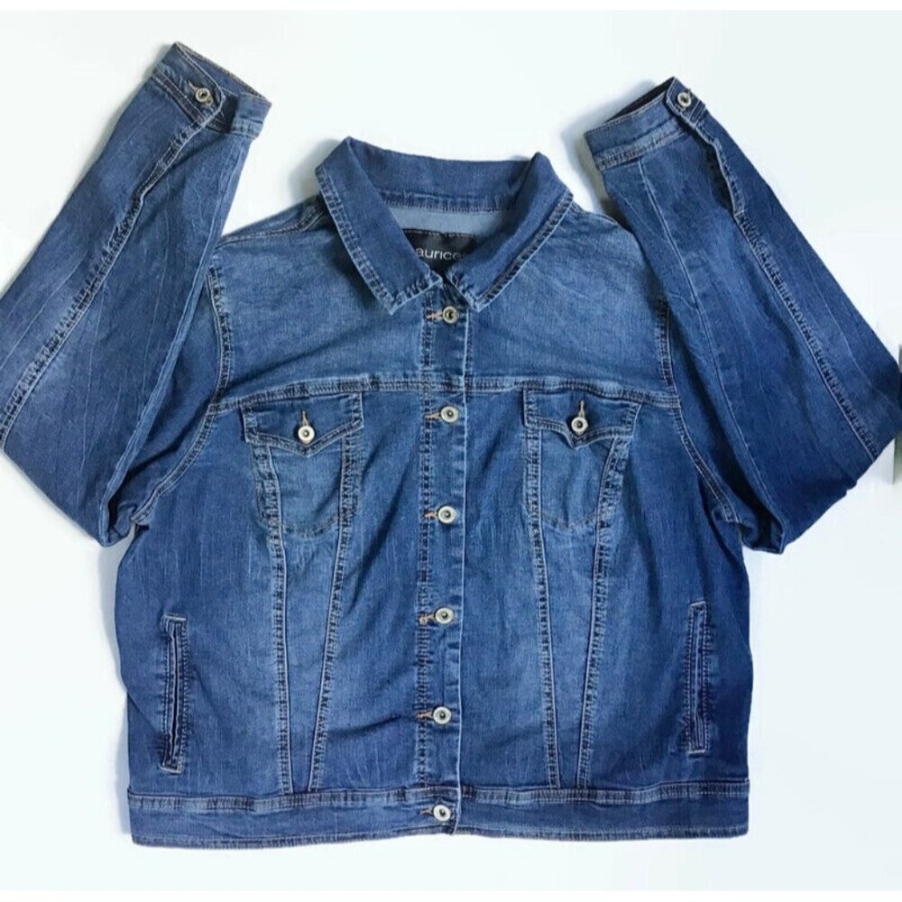 Maurices Jean Jacket Womens Plus Size 2 2x Stretch Medium Wash Blue Denim